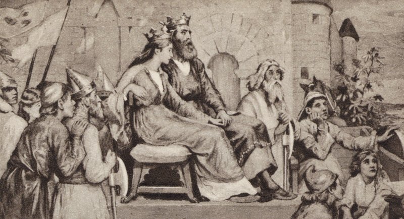 Bertha, esposa de Aethelbert, rey de Kent (lito) de English School