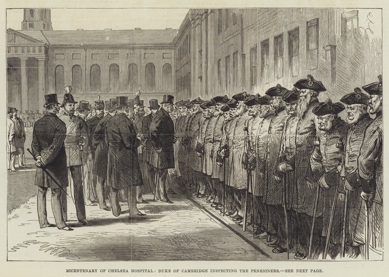 Bicentenario del Hospital de Chelsea, el Duque de Cambridge inspeccionando a los Pensionistas de English School