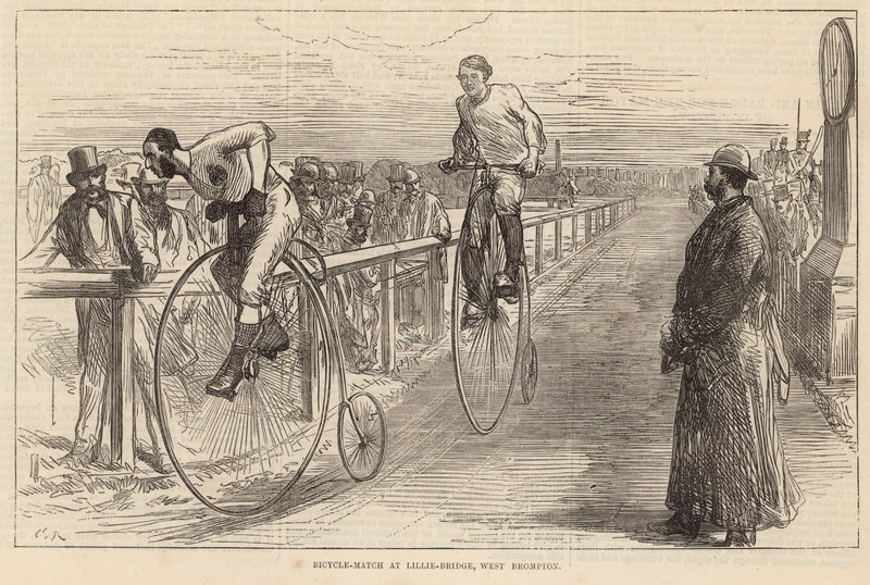 Carrera de bicicletas en Lillie Bridge, West Brompton de English School