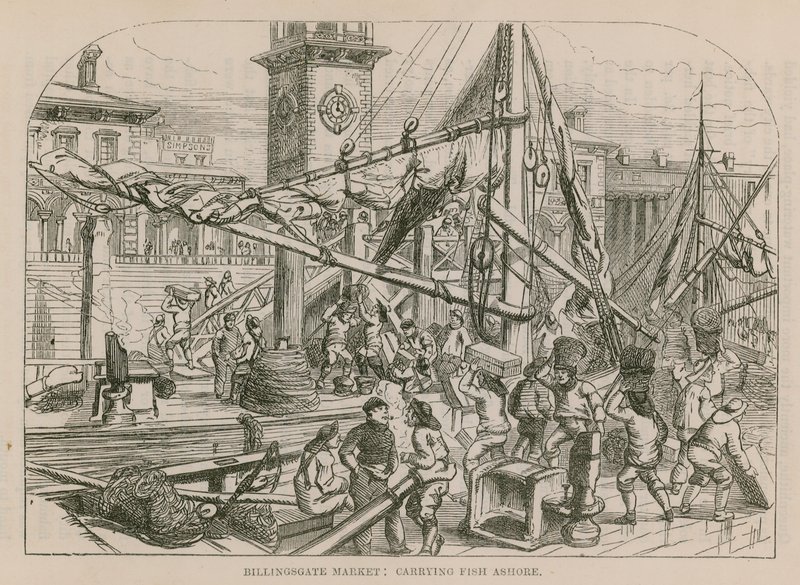 Mercado de Billingsgate, descargando pescado de English School
