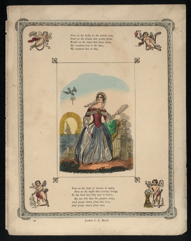 Pájaro entregando una carta de amor a una mujer, poema de amor de English School