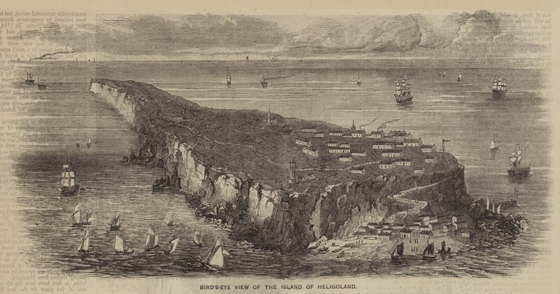Vista aérea de la isla de Heligoland (grabado) de English School