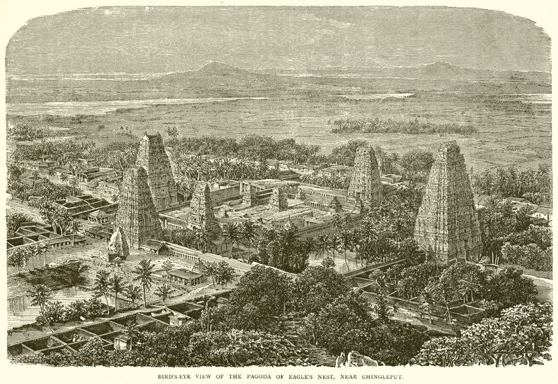 Vista Aérea de la Pagoda del Nido del Águila, cerca de Chingleput de English School