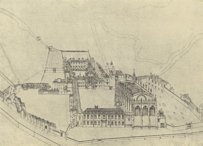 Vista aérea del colegio de Eton (grabado) de English School