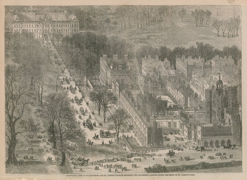 Vista aérea de los Palacios de Buckingham y St. James de English School