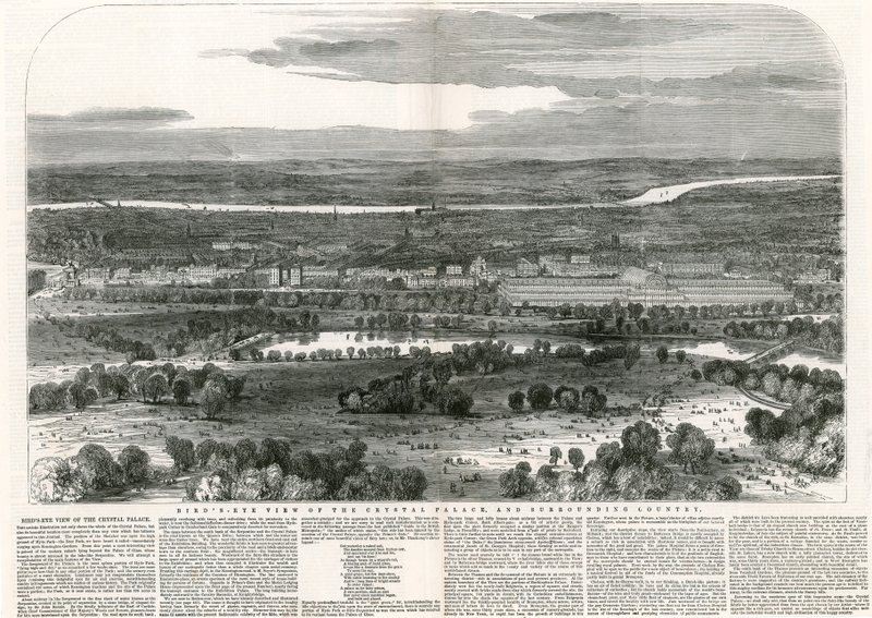 Vista aérea del Palacio de Cristal y el País Circundante, Gran Exposición, 1851 de English School