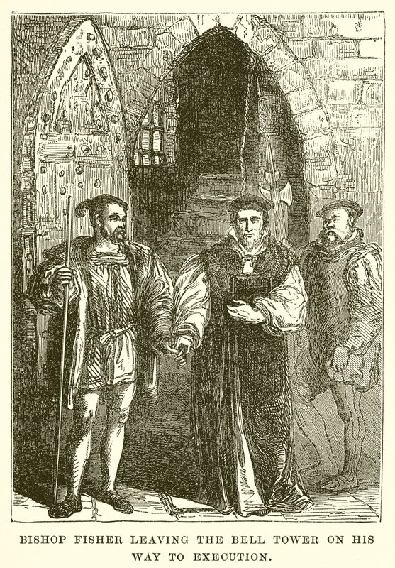 Obispo Fisher saliendo de la Torre de la Campana camino a su ejecución de English School