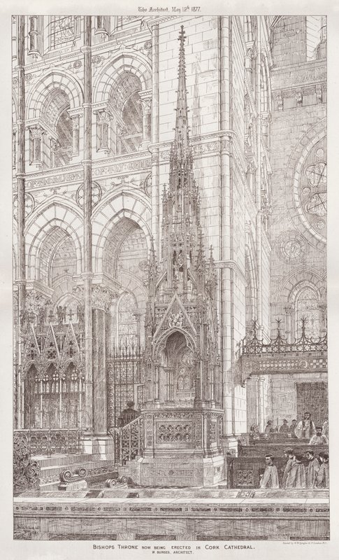 Trono del obispo ahora siendo erigido en la Catedral de Cork de English School
