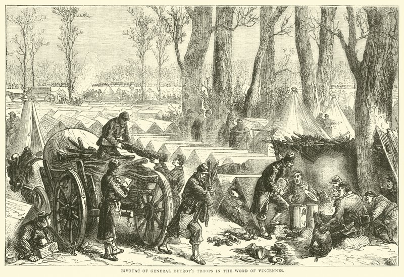 Bivouac de las tropas del General Ducrot en el bosque de Vincennes, octubre de 1870 de English School
