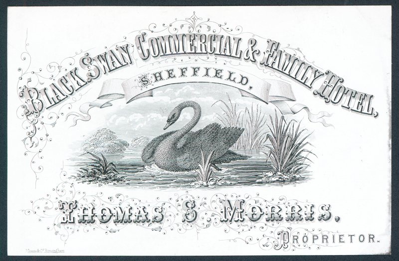 Black Swan Commercial & Family Hotel, Sheffield, tarjeta comercial de English School