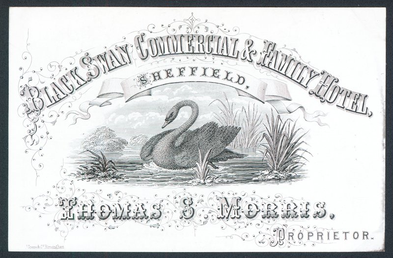 Black Swan Commercial & Family Hotel, Sheffield, tarjeta comercial de English School