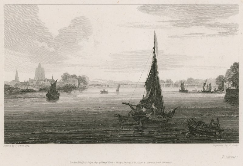 Barcos en el río Támesis en Battersea de English School