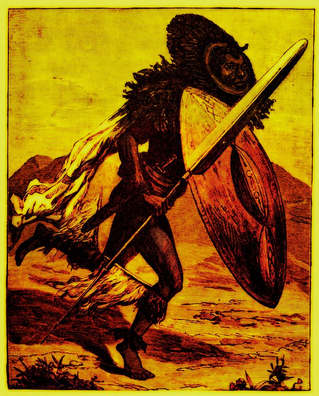 Guerrero Bongo, ilustración de The Story of Man de J. W. Buel, publicado en 1889 de English School