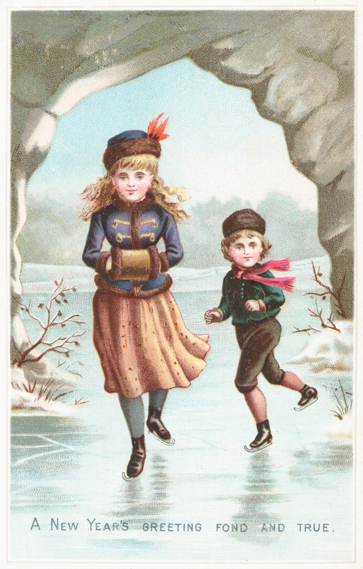 Niño y niña patinando sobre hielo de English School