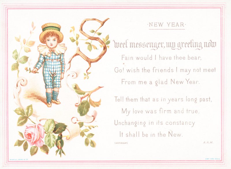 Niño con rosa, tarjeta de Año Nuevo de English School