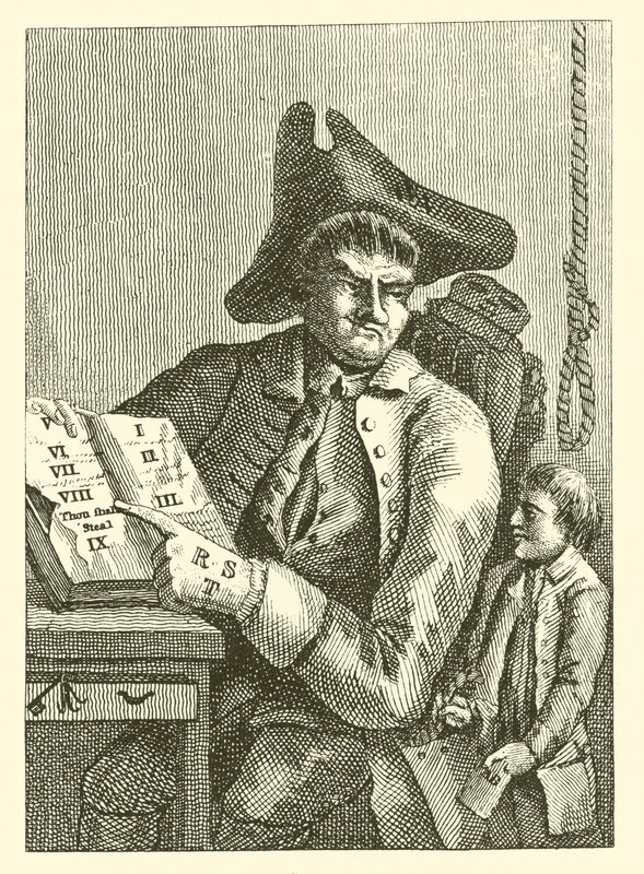 Niño hurgando en el bolsillo de su padre (grabado) de English School