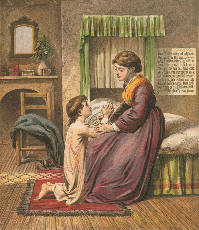 Niño rezando con su madre de English School