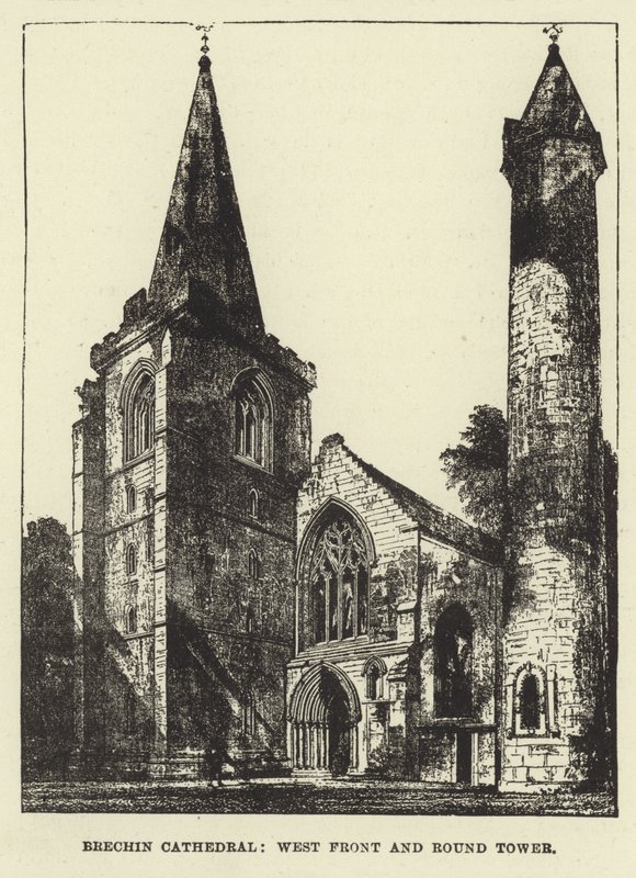 Catedral de Brechin, fachada oeste y torre redonda de English School