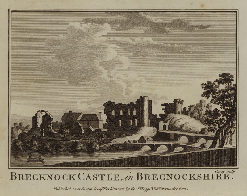 Castillo de Brecknock, en Brecknockshire (grabado) de English School