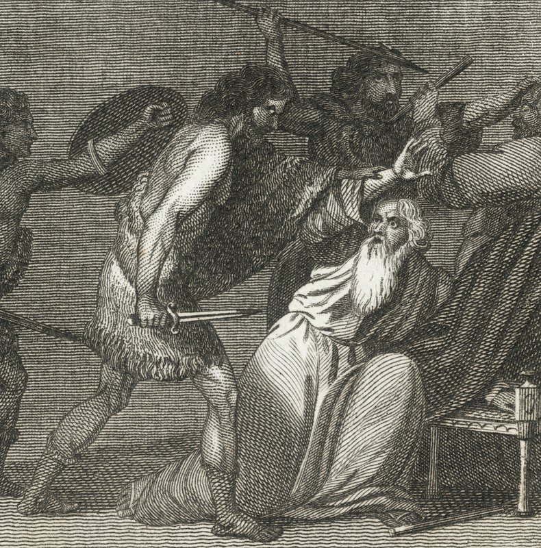 Brennus y sus tropas matando a los venerables (grabado) de English School