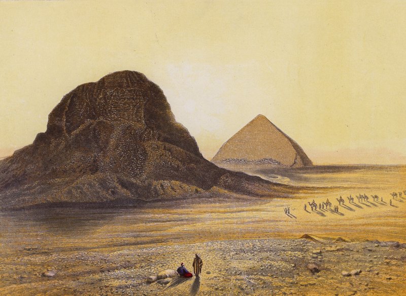 Pirámides de ladrillo de Dashour, Egipto, Ex V 5 18 (litografía en color) de English School