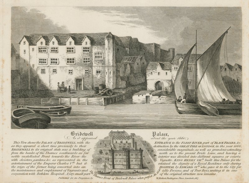 Palacio de Bridewell como apareció alrededor del año 1660 de English School