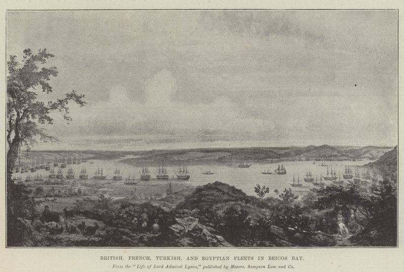 Flotas Británica, Francesa, Turca y Egipcia en la Bahía de Beicos (litografía) de English School