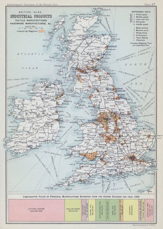 Industrielle Produkte der britischen Inseln, Textilherstellung, Eisenwarenherstellung usw. von English School