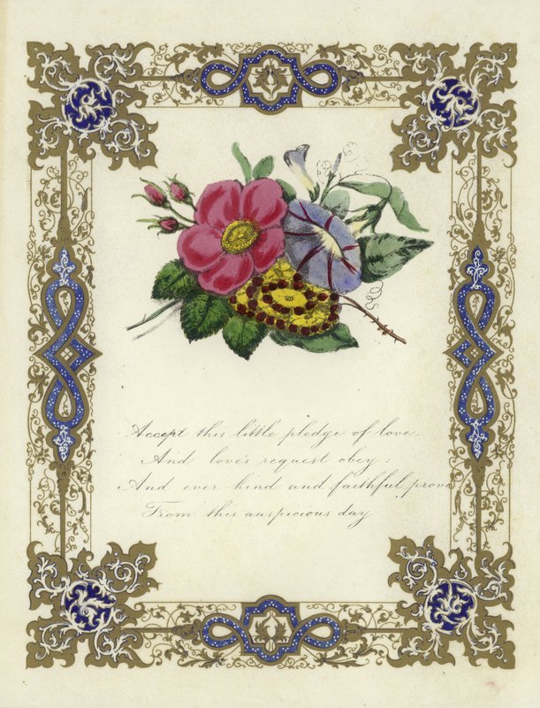 Tarjeta de San Valentín británica con imagen de flores de English School