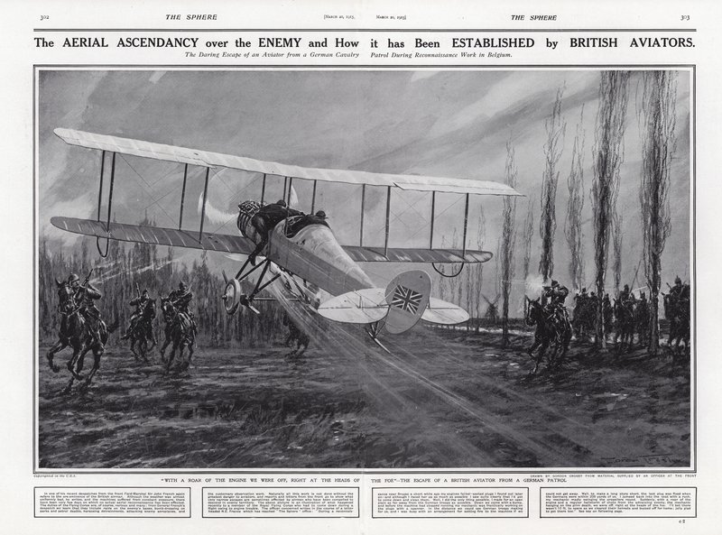 Avión británico escapando de una patrulla alemana, Primera Guerra Mundial, Bélgica de English School