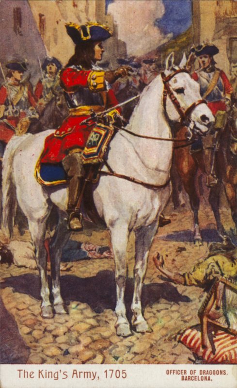 Oficial británica de dragones, Barcelona, ​​España, Guerra de Sucesión Española. de English School
