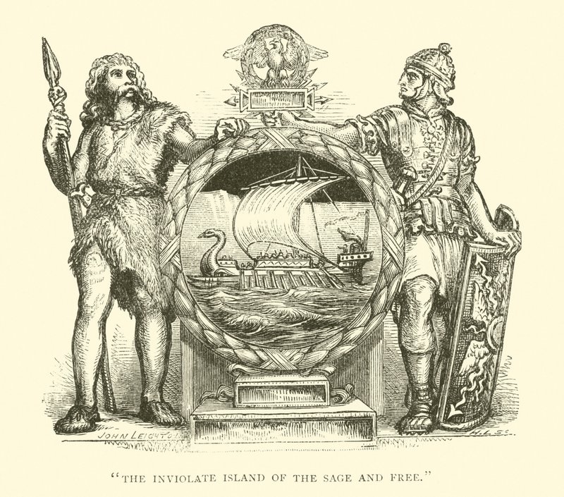 Britano y romano, Bretaña, la isla inviolada del sabio y libre (grabado) de English School
