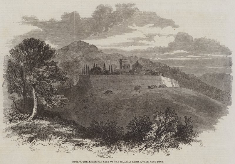 Brolio, la sede ancestral de la familia Ricasoli (grabado) de English School