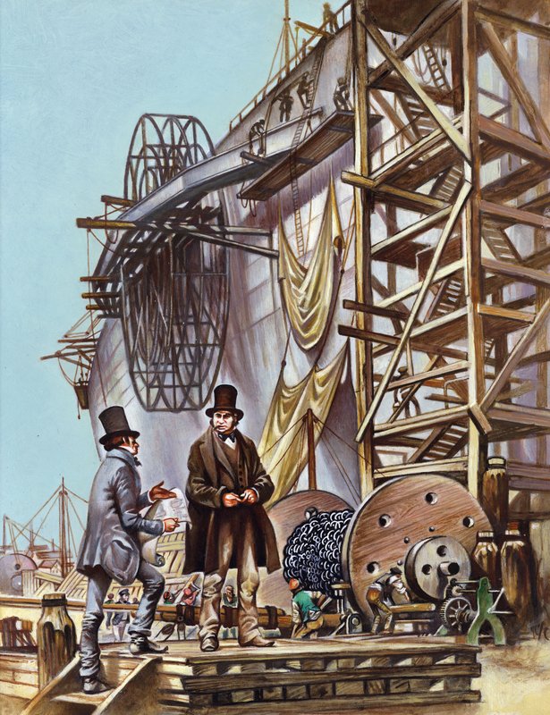 Brunel sigue el progreso de la construcción del Great Eastern de English School