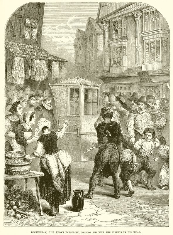 Buckingham, el favorito del rey, pasando por las calles en su silla de manos de English School