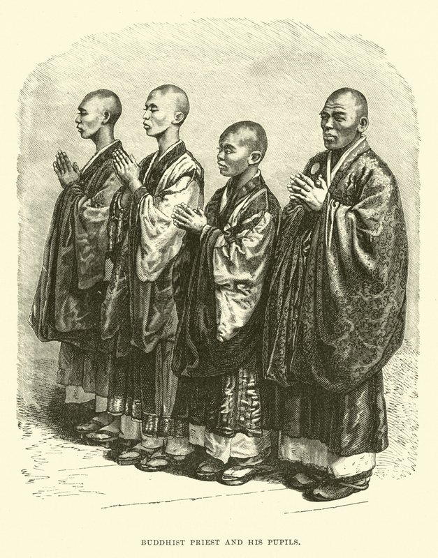 Sacerdote budista y sus alumnos de English School