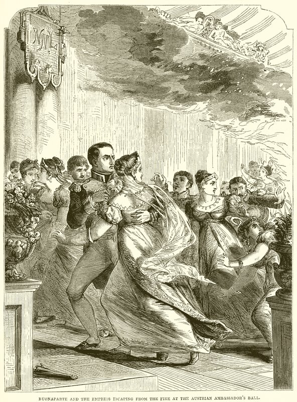 Bonaparte y la Emperatriz escapando del incendio en el baile del embajador austríaco de English School