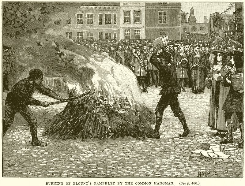Quema del panfleto de Blount por el verdugo común de English School