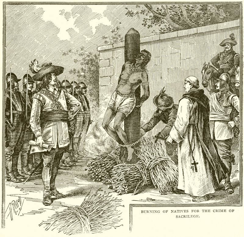 Quema de nativos por el crimen de sacrilegio de English School
