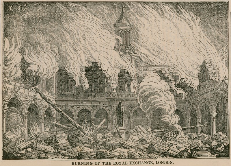 Incendio del Royal Exchange, Londres, la noche del 10 de enero de 1838 de English School