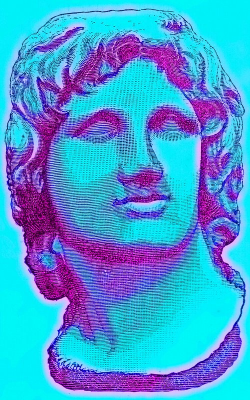 Busto de Alejandro Magno, del Museo Británico, estatua en el Vaticano, ilustración de la Historia de Roma de Victor Duruy, publicada en 1884 de English School