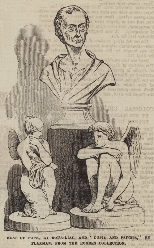 Busto del Papa y "Cupido y Psique" de la Colección Rogers (grabado) de English School