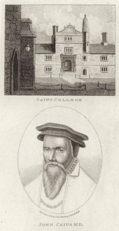 Caius College y un retrato de John Caius de English School