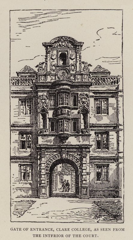 Cambridge: Puerta de entrada, Clare College, vista desde el interior del patio de English School