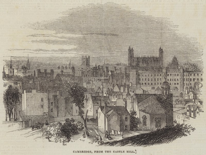 Cambridge, desde Castle Hill (grabado) de English School
