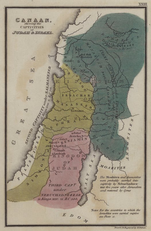 Canaán, mostrando las cautividades de Judá e Israel de English School