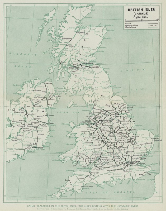 Transporte por Canal en las Islas Británicas, Los principales sistemas con los ríos navegables (litografía) de English School