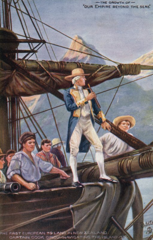 El capitán Cook circunnavegando Nueva Zelanda, 1769 de English School