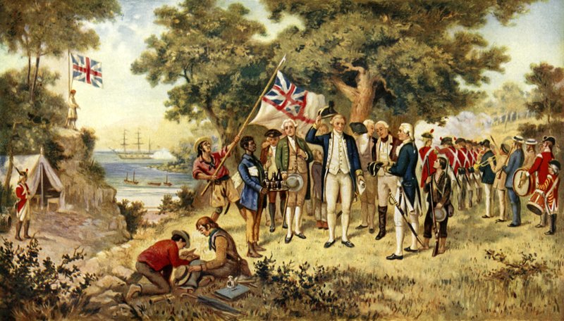 El capitán Cook tomando posesión de Nueva Gales del Sur, 1770 de English School