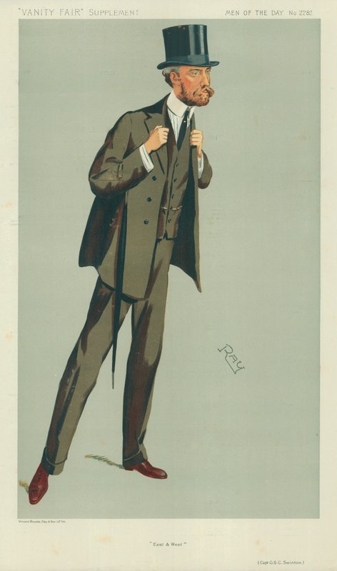 Capitán G S C Swinton, Este y Oeste, 24 de julio de 1912, caricatura de Vanity Fair de English School